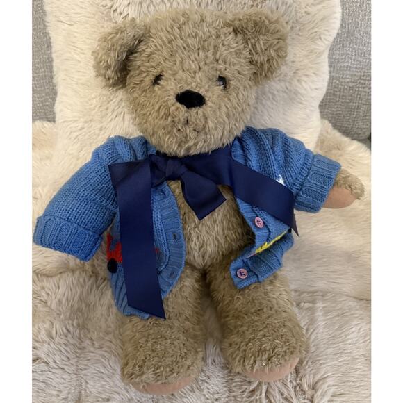 Bath & Body Works Plush Teddy Bear Blue Sweater Airplane Design 18” Vintage Rare - Picture 2 of 9